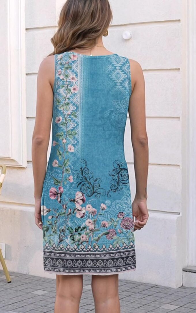 Disamer Womens Summer Dress 2025 Casual Button Down V Neck Sleeveless Boho Floral Beach Sundresses Vacation A-Line Dresses – Bild 5