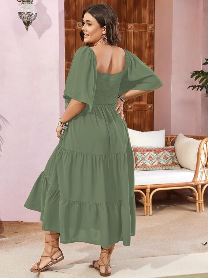 SCOMCHIC Women's Plus Size Flowy Maxi Dress Flutter Short Sleeve Boho Dress Square Neck Smocked Formal Dresses for Women – Bild 2