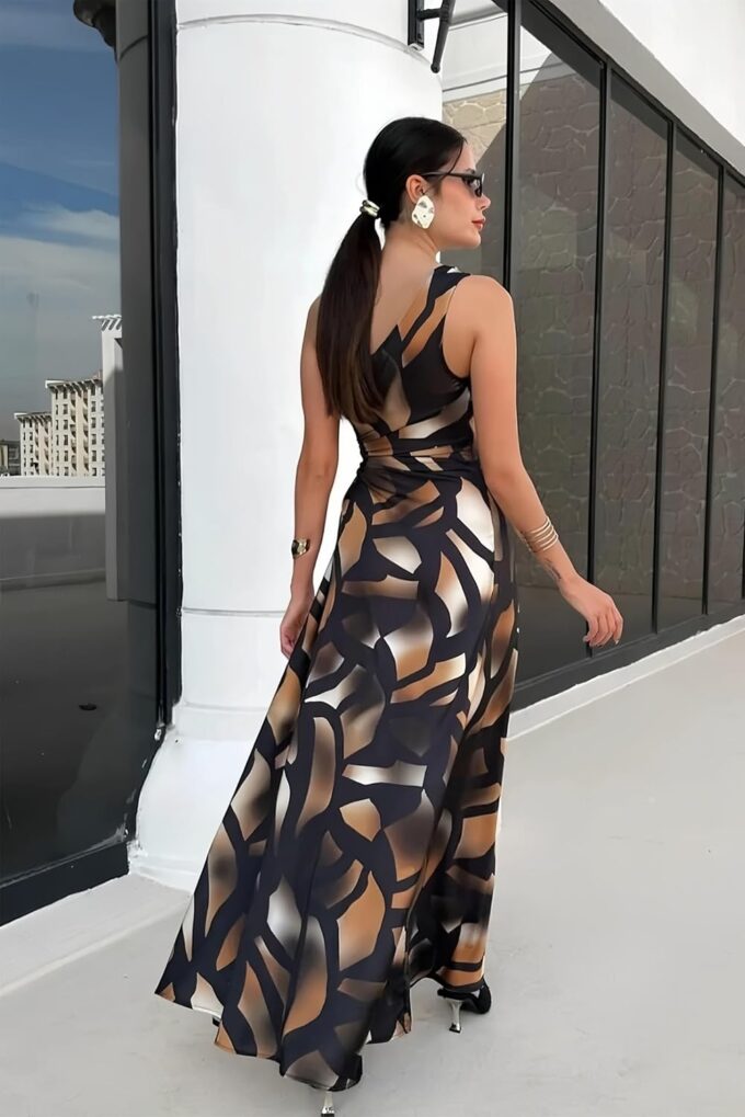 One Shoulder Dress for Women 2025 Summer Print Sleeveless Cut Out Ruched Party Bodycon Maxi Dresses – Bild 5