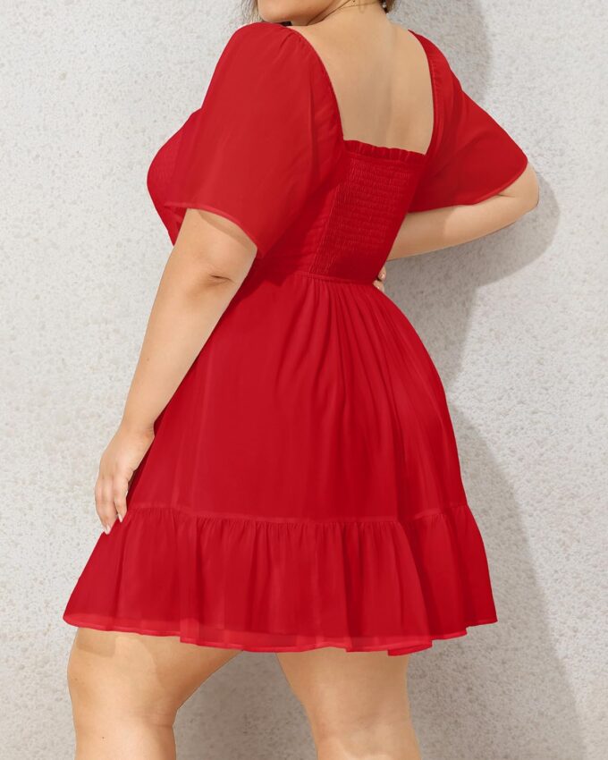 Plus Size Women's Sweetheart Neckline Dress Smocked Short Summer Sundress Chiffon Mini Cute Graduation Dresses – Bild 3