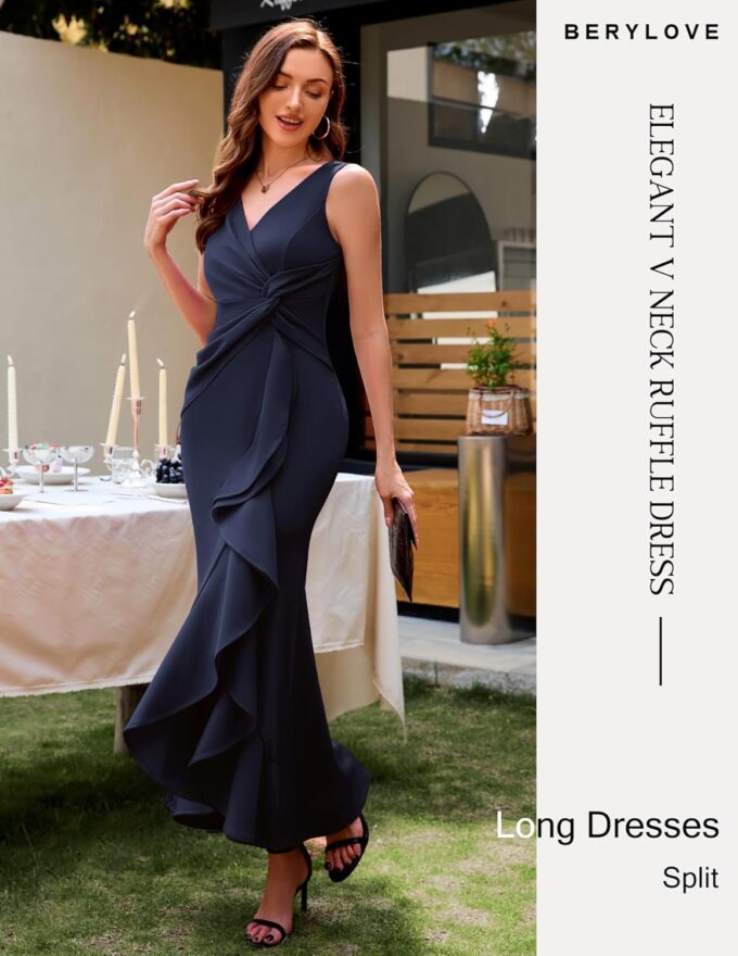 BeryLove Formal Wedding Guest Evening Midi Ruffle Dresses Cocktail Elegant Dress – Bild 3