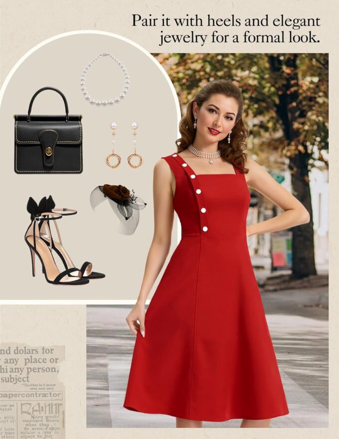 Bbonlinedress Womens Vintage Summer Cocktail Dress Sleeveless Tea Party Retro Formal Wedding Guest A-line Midi Sundress – Bild 5