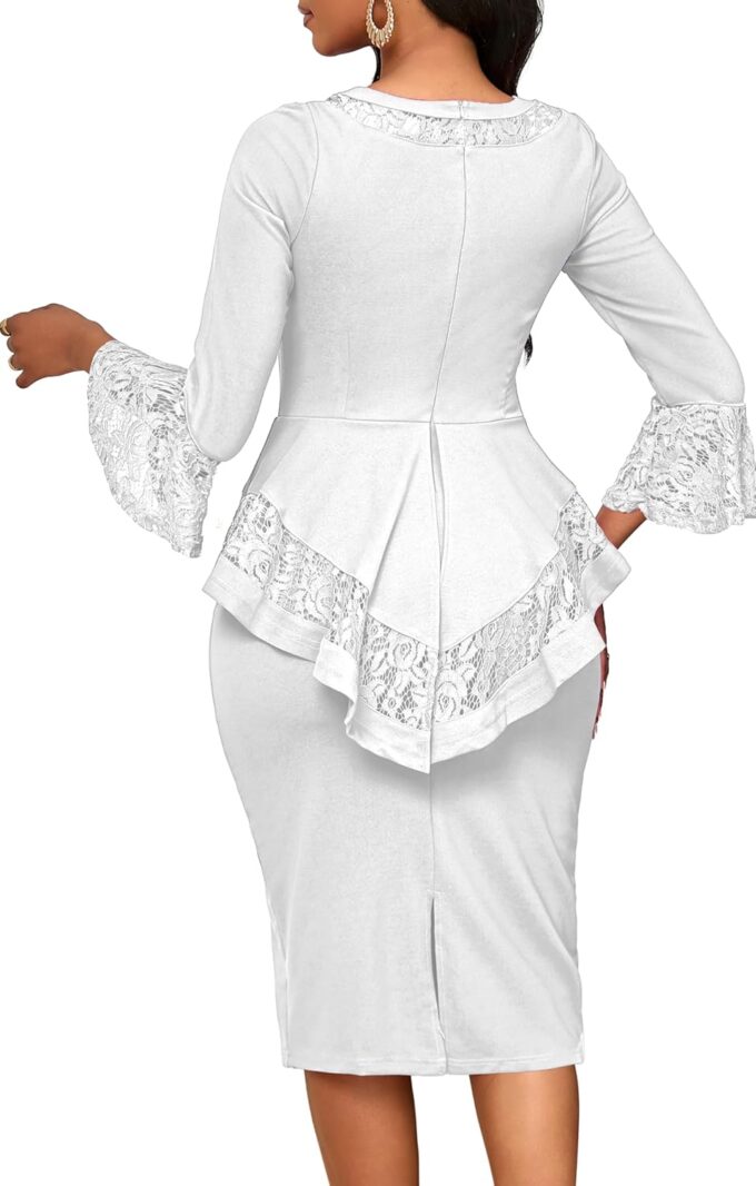 Elegant Dresses for Women Wear to Work Long Sleeve Cocktail Business Knee Length Pencil Lace Dress – Bild 2