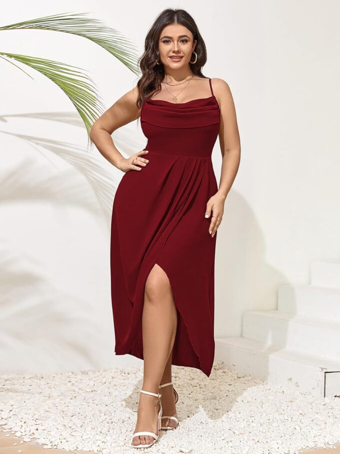 SCOMCHIC Women's Plus Size Dress Sleeveless Spaghetti Strap Cowl Neck Wrap Party Cocktail Cami Dress – Bild 4