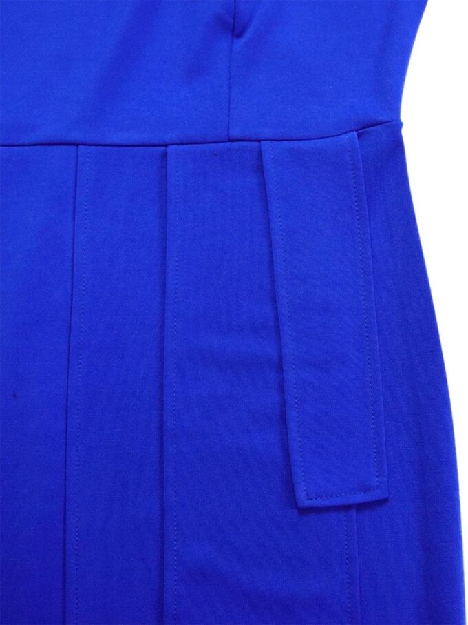 Damen Elegant Plissee Bodycon Kleid Rundhals Kurze Flügelärmel Formal Arbeit Midi Bleistiftkleid, Blau, Klein – Bild 7
