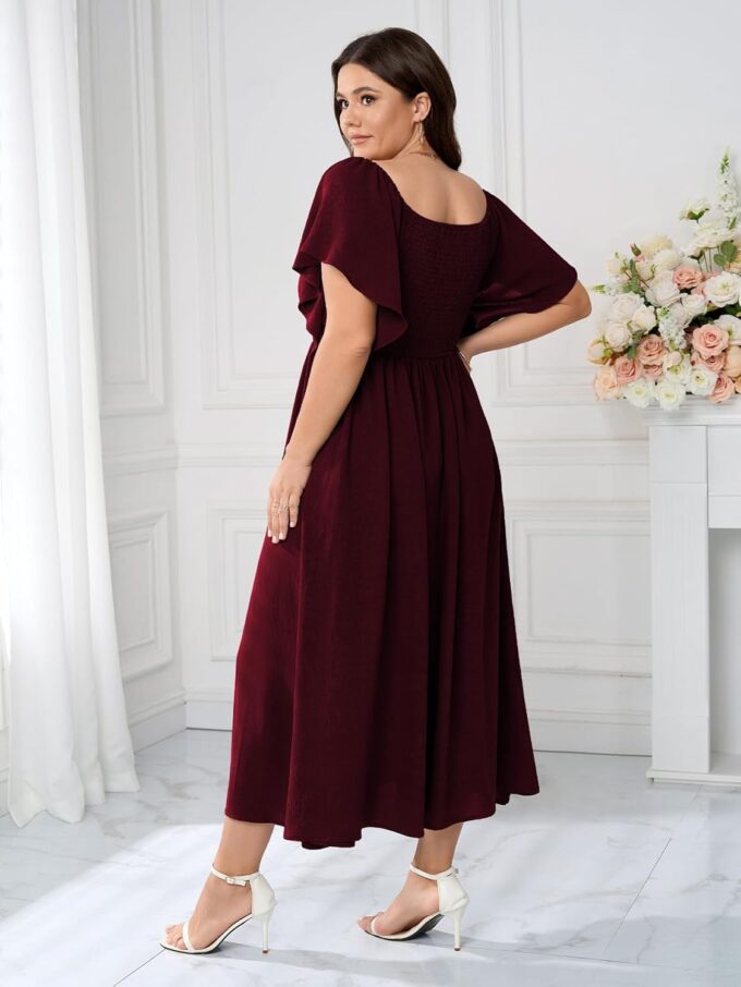 SCOMCHIC Women Plus Size Dresses Short Sleeve Sweetheart Neckline Wedding Guest Cocktail Smocked A Line Slit Maxi Dress – Bild 6