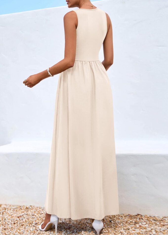 KIRUNDO Sleeveless Maxi Dresses for Women 2025 Spring Summer Mixed Fabric Pocketed Elegant Wedding Guest Flowy Tank Dress – Bild 2