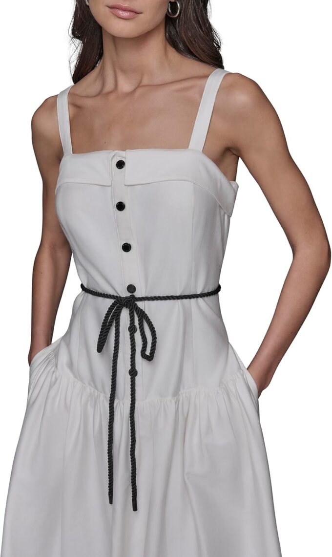 KARL LAGERFELD Women's Sleeveless Button Detail Cotton Midi Dress – Bild 2