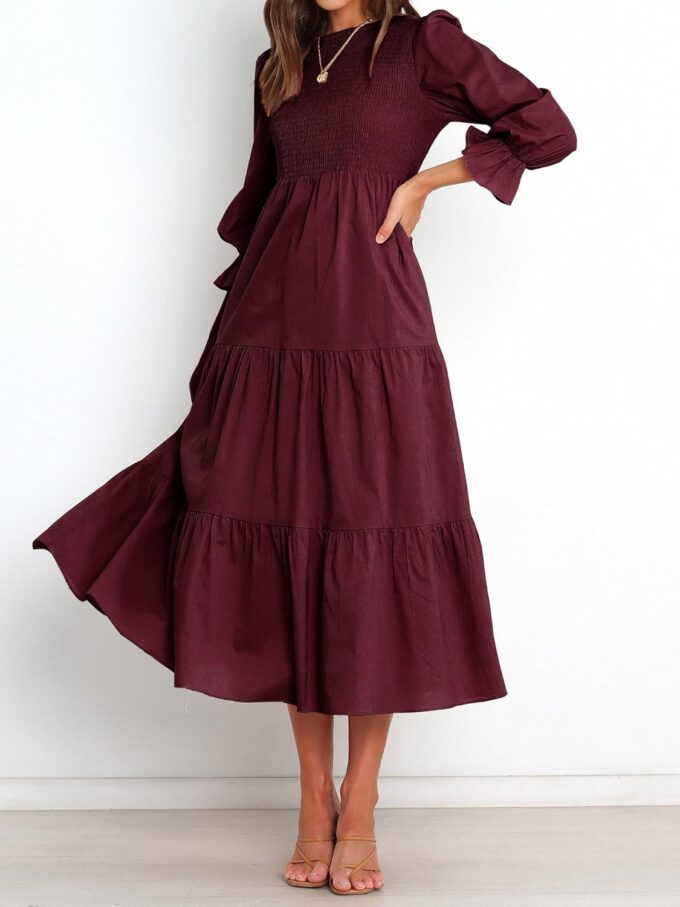 BTFBM Women Casual Long Sleeve Crew Neck Fall Dress Bohemian Relaxed Fit Floral Flowy Maxi Dresses Tiered Cocktail Dress – Bild 2