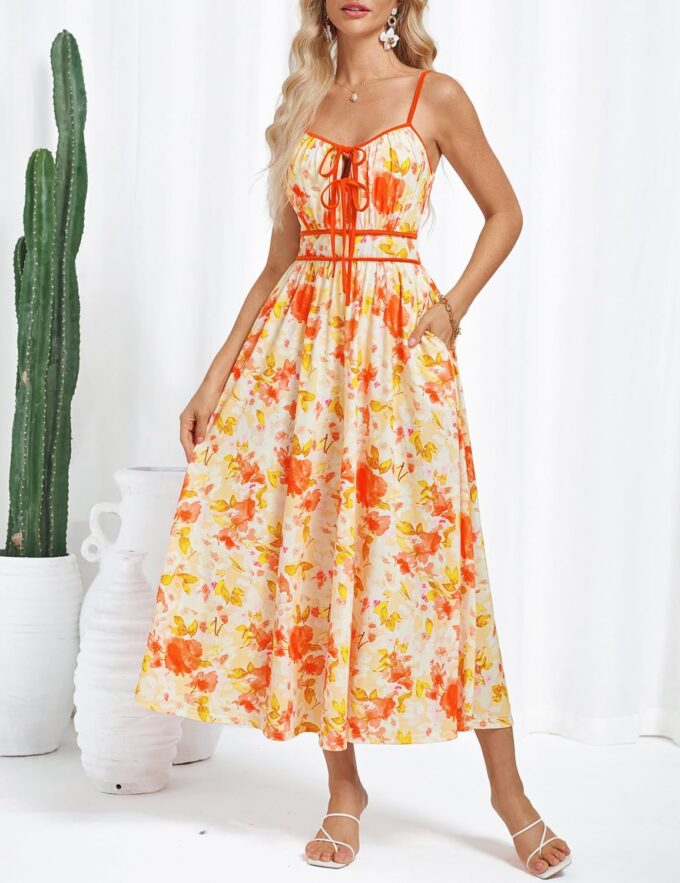 GRACE KARIN Women's 2025 Summer Casual Floral Boho Dress Spaghetti Strap Flowy Beach Maxi Dresses – Bild 4