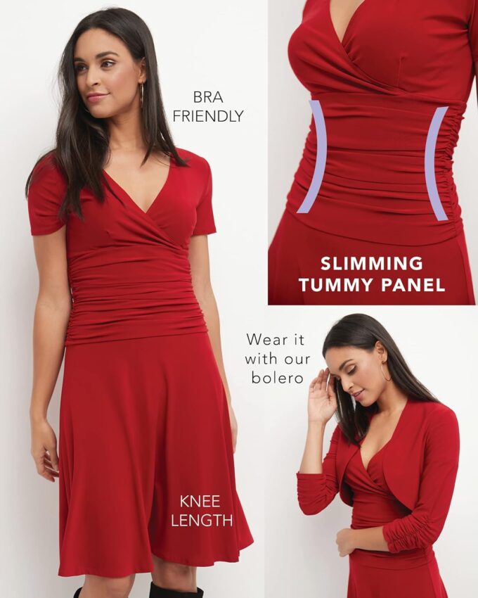 Rekucci Women's Slimming Short Sleeve Fit-N-Flare Crossover Tummy Control Dress – Bild 6
