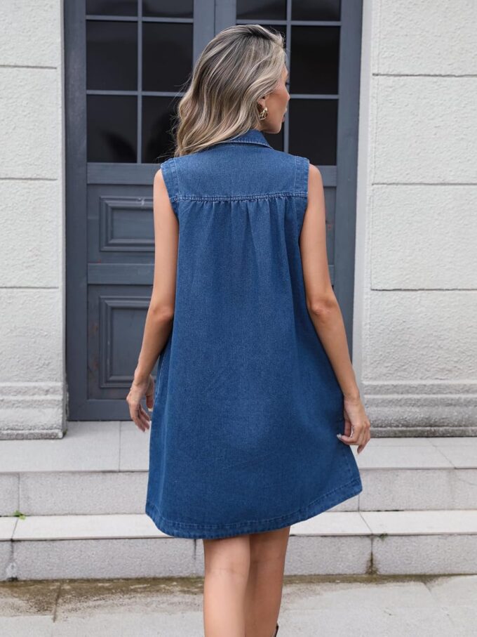 LifeShe Denim Dress for Women Summer Sleeveless V Neck Bow Tie Front Jean Mini Dresses – Bild 4