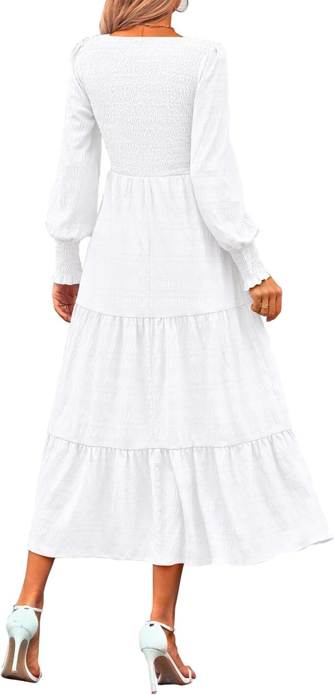 KIRUNDO Women Fall Wedding Guest Maxi Dress Elegant Puff Long Sleeve Summer Smocked Empire Waist Swing Flowy Long Dresses – Bild 2