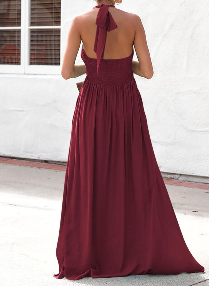 Maxi Chiffon Dresses for Women 2025 Sexy Halter V Neck Backless Smocked High Waisted A Line Beach Vacation Sundress – Bild 2