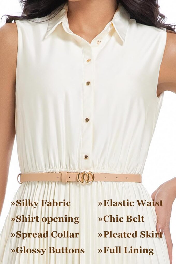 Elegant Satin Sleeveless Midi Summer Dress for Women with Belt,Fit and Flare for Formal Business Casual – Bild 4