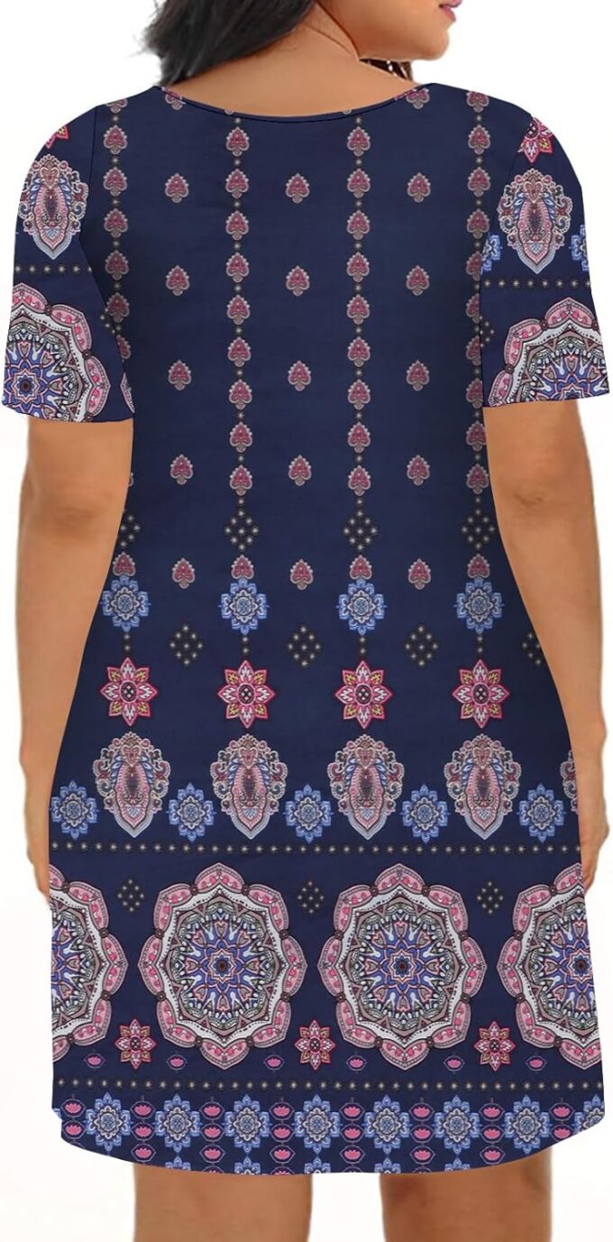 Kancystore Women Plus Size Dresses Short Sleeve Cold Shoulder Casual T-Shirt Swing Dress with Pockets – Bild 2