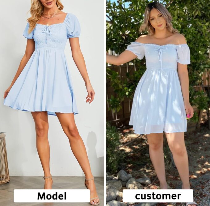 Byinns Women's Sweetheart Neckline Dress Smocked Sundress Puff Short Sleeve Drawstring Dresses – Bild 2