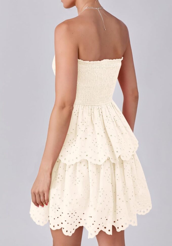 BTFBM Summer Dresses for Women 2025 Tube Strapless Mini Hollow Out Lace Wedding Guest Dress – Bild 5