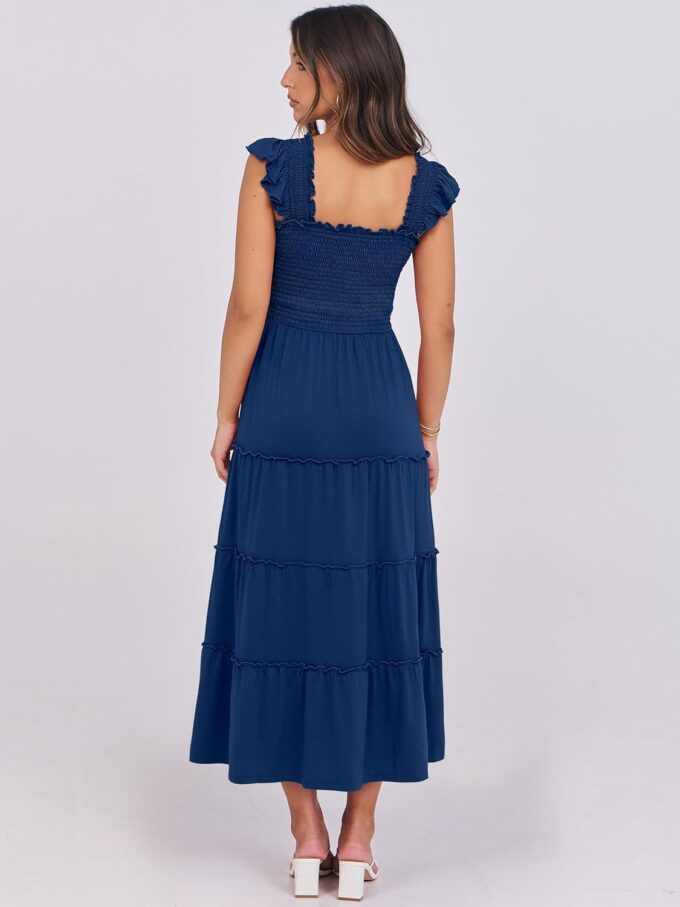 ANRABESS Womens Smocked Maxi Dress Summer Casual Ruffle Square Neck Boho Ruffle Flowy A-line Beach Sundress with Pockets – Bild 4