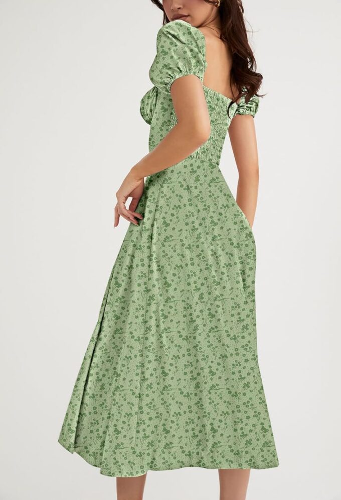 Linsery Women's Puff Sleeve Floral Maxi Dress Elegant Square Neck Cottagecore Boho Split Long Dresses – Bild 5