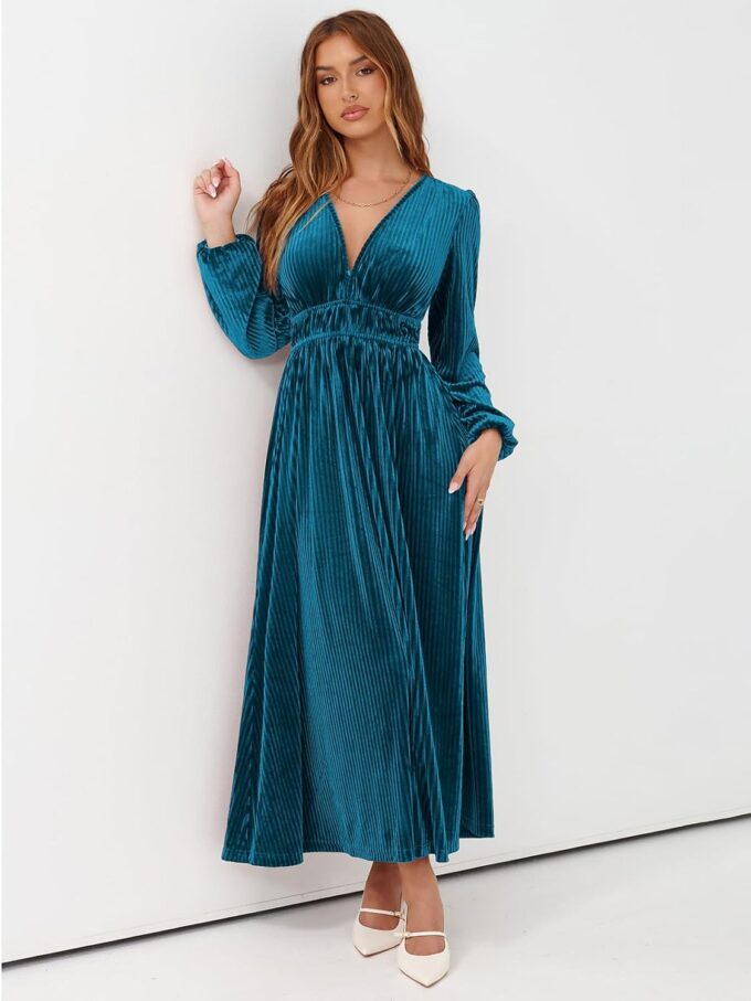 Sissyaki Women's Long Sleeve Velvet Dresses Fall Winter Long Dress Wedding Guest Party Maxi Dress – Bild 5