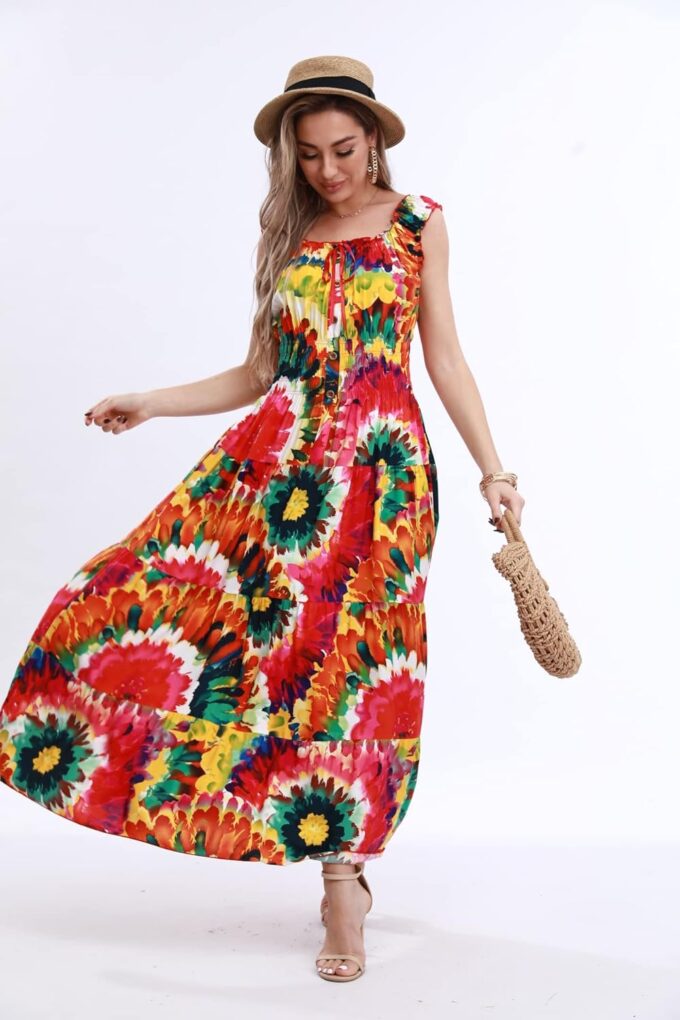 OSTOO Women's 2024 Summer Sleeve Boho Floral Print Casual Loose Flowy Maxi Dress – Bild 4