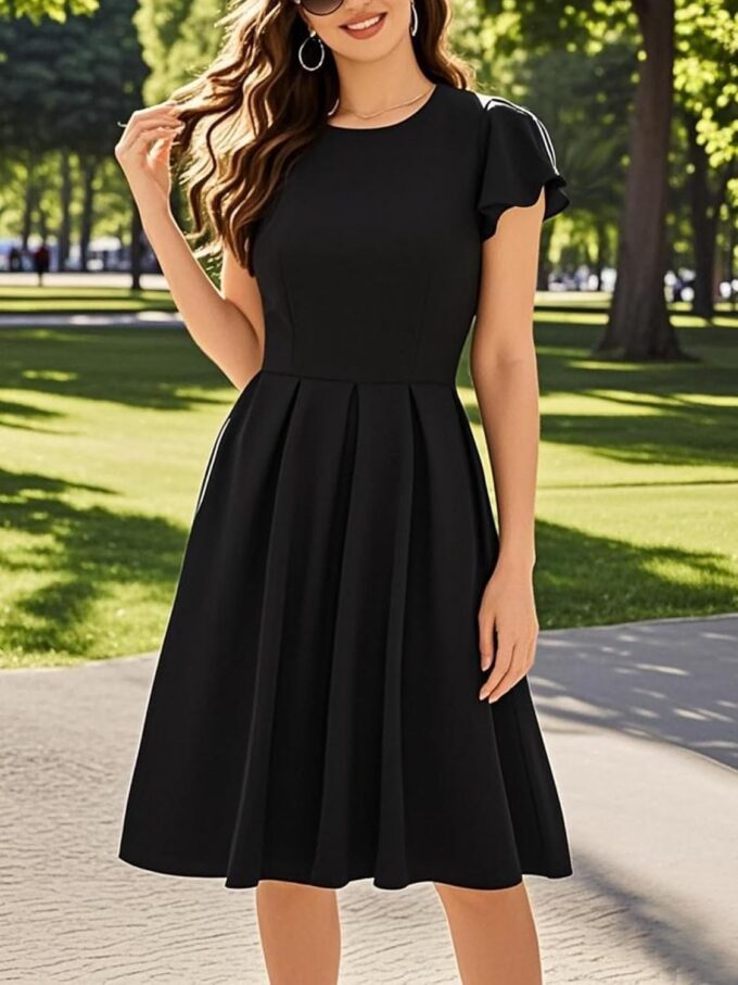 oxiuly Women's Flounce Sleeve Wedding Church Vintage Dresses Casual Floral Party Cocktail Work Dress with Pockets Fei376 – Bild 4