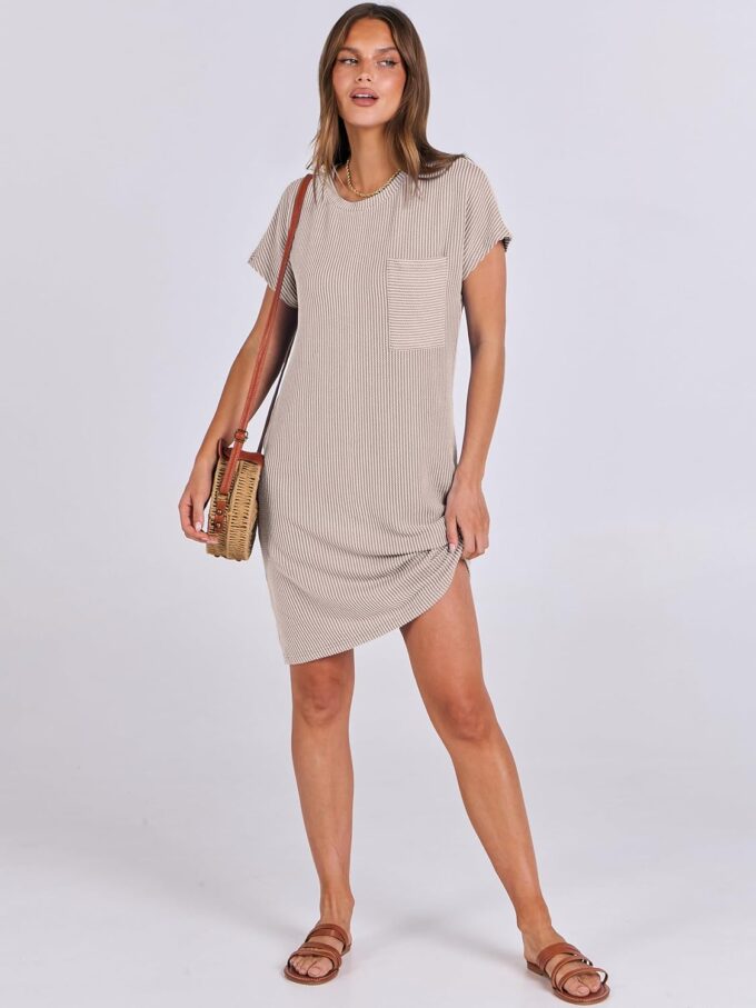 ANRABESS Womens Casual Summer Ribbed Knit Tunic Tshirt Mini Dresses 2025 Trendy Crewneck Short Sleeve Beach Loose Shift Dress – Bild 6