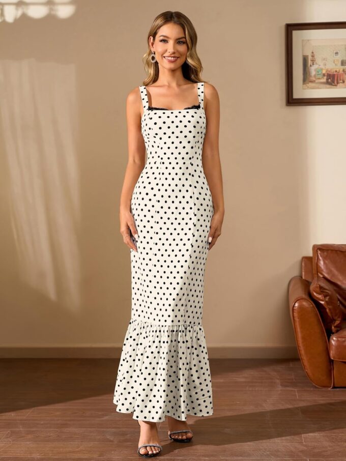 HTZMO Women Casual Summer Floral Maxi Dress Square Neck Boho Wedding Guest Elegant Long Sundress – Bild 2