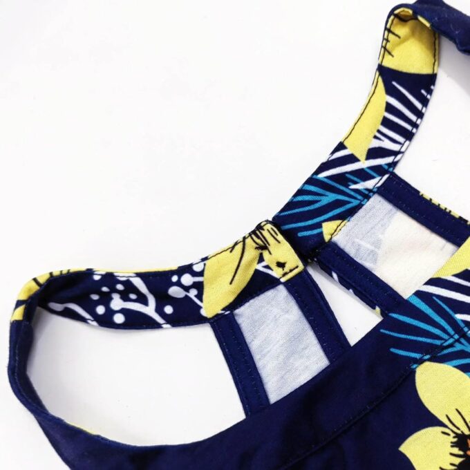 Halter Dresses for Women 2025 Casual Floral Print Summer Dresses Hollow Out A-line Sundresses for Beach Vacation Size L Blue Yellow Flowers – Bild 2