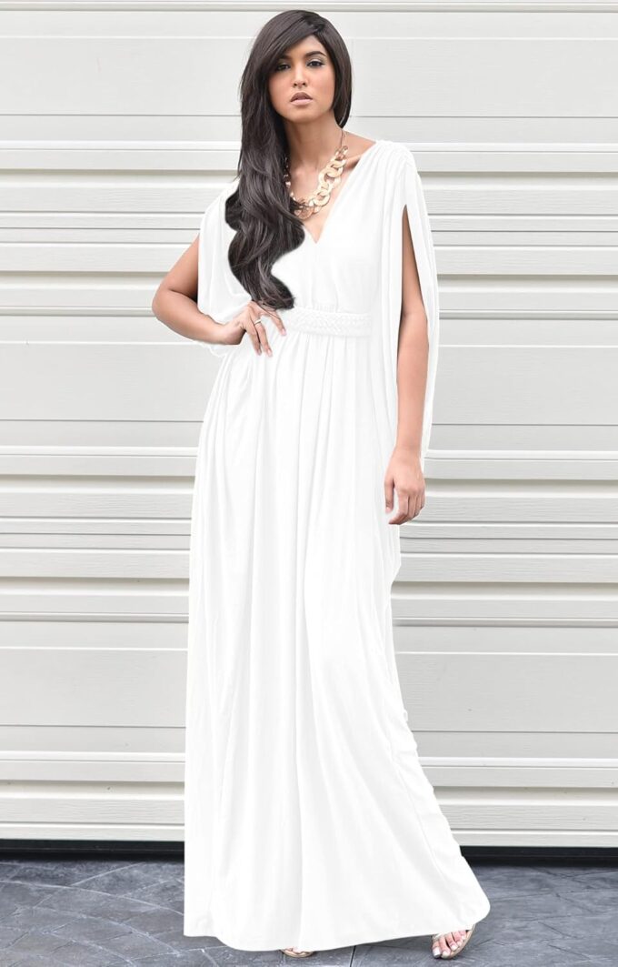 KOH KOH Womens Long V-Neck Summer Sexy Gown Grecian Flowy Sleeveless Maxi Dress – Bild 4