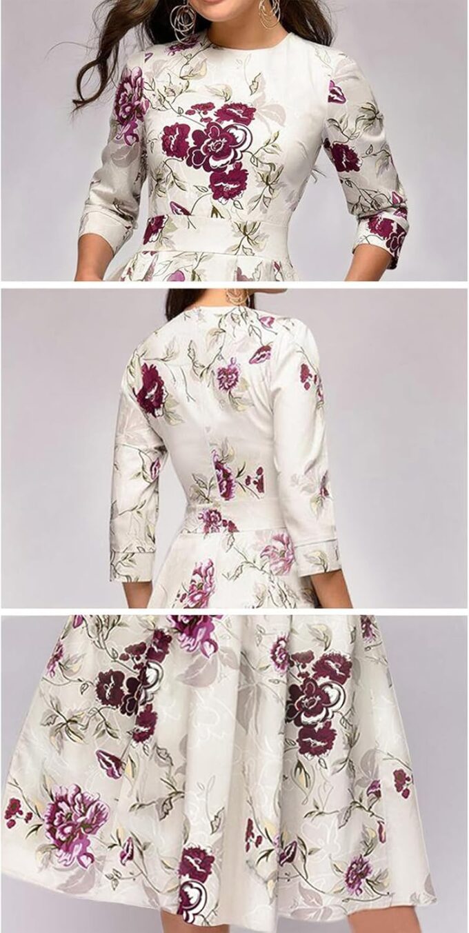 Simple Flavor Women's Floral Vintage Dress Elegant Midi Evening Dress 3/4 Sleeves – Bild 4