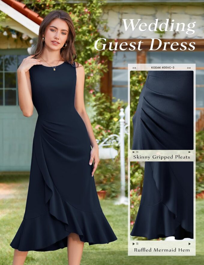 Aupuls Women Long Bodycon Wedding Guest Dresses for Women Summer Ruffle Semi Formal Dress for Gowns and Evening Elegant – Bild 5