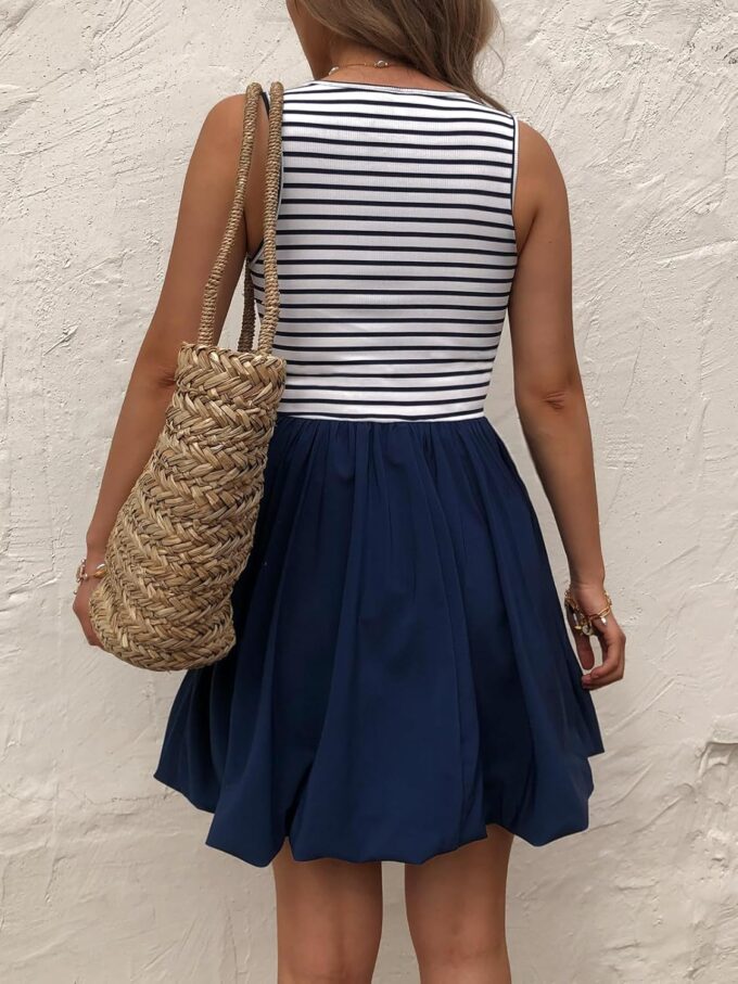 Women's Casual Bubble Mini Dress with Pockets Sleeveless Bubble Hem Striped Tank Short Dresses Summer – Bild 4