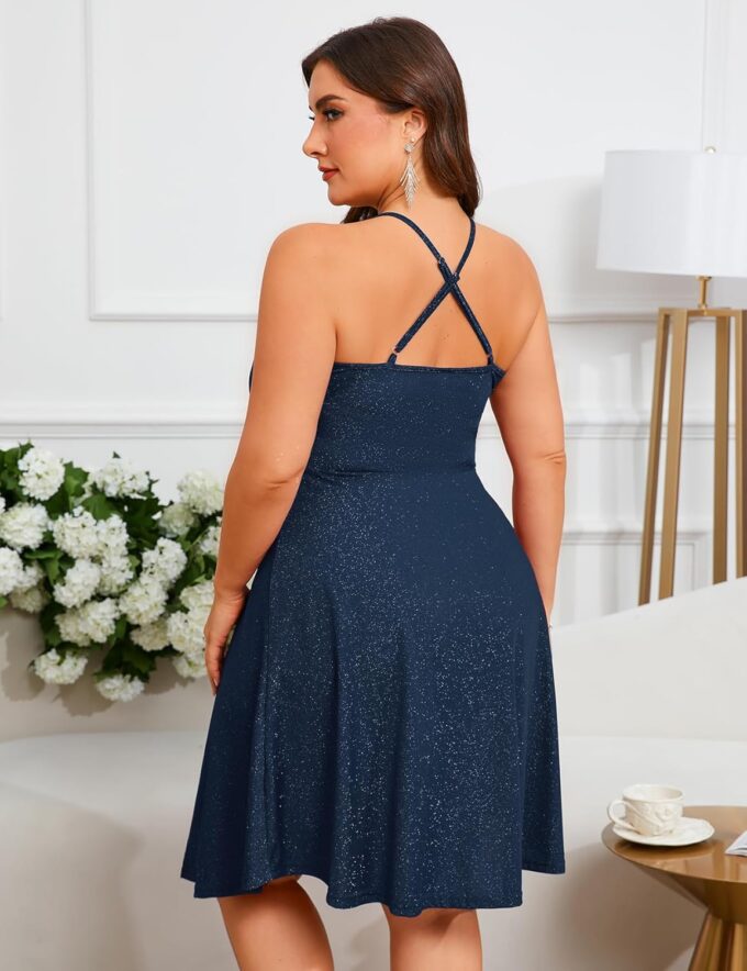 ZOMVA Plus Size 0X-4X Sparkly Glitter Sleeveless Aline Mini Dress Sparkle Wrap Spaghetti Strap Sexy Dress Cocktail Party Club – Bild 2