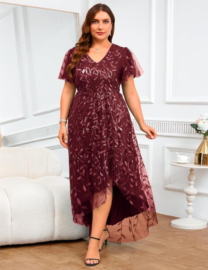 ZOMVA Plus Size 1X-4X Sequin Embroidery Formal Long Dress Glitter Side Slit A Line Dresses Prom Wedding Evening Gown – Bild 5