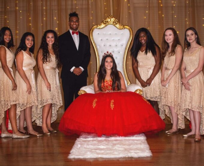 QXMYOO Ball Gown Sweet 16 Dress Quinceanera Formal Long Prom Dresses with Gold Applique – Bild 8