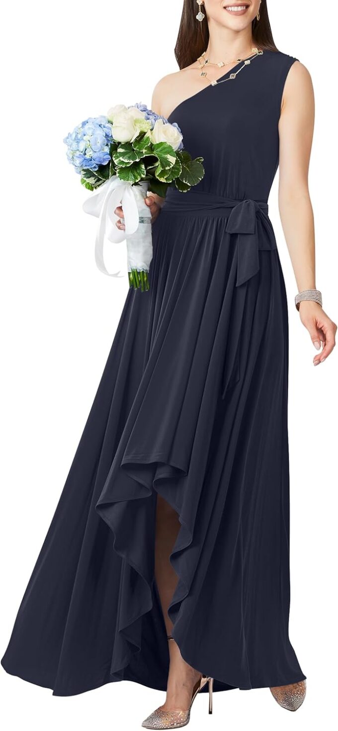 KOH KOH Womens 2025 One Shoulder Cocktail Bridesmaid Wedding Guest Maxi Dress