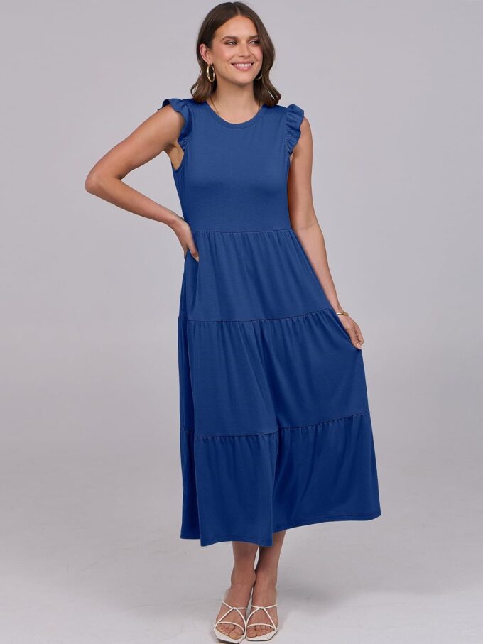 ANRABESS Women Summer Casual Ruffle Sleeveless Maxi Dress A-Line Flowy Tiered Beach Long Sundress with Pockets – Bild 3