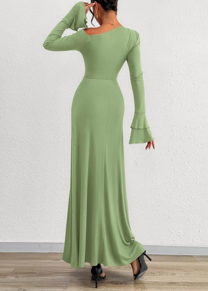 PRETTYGARDEN Womens Dresses Off The Shoulder Flare Sleeve Ruched Knit A-Line Wedding Guest Maxi Dress Fall Outfits 2025 – Bild 4