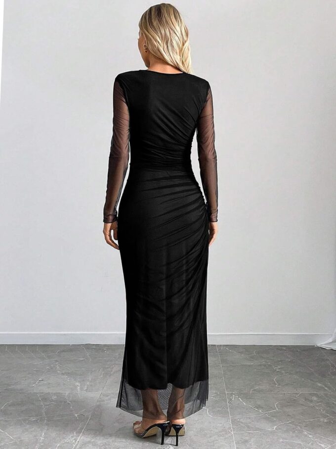 Women's Tie Dye Long Sleeve Maxi Dress Bodycon Ruched Night Out Formal Cocktail Long Dress for Wedding Guest Party – Bild 4