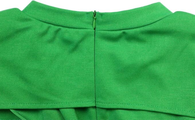 Damen Elegant Plissee Bodycon Kleid Rundhals Kurze Flügelärmel Formal Arbeit Midi Bleistiftkleid, Grün , Klein – Bild 4