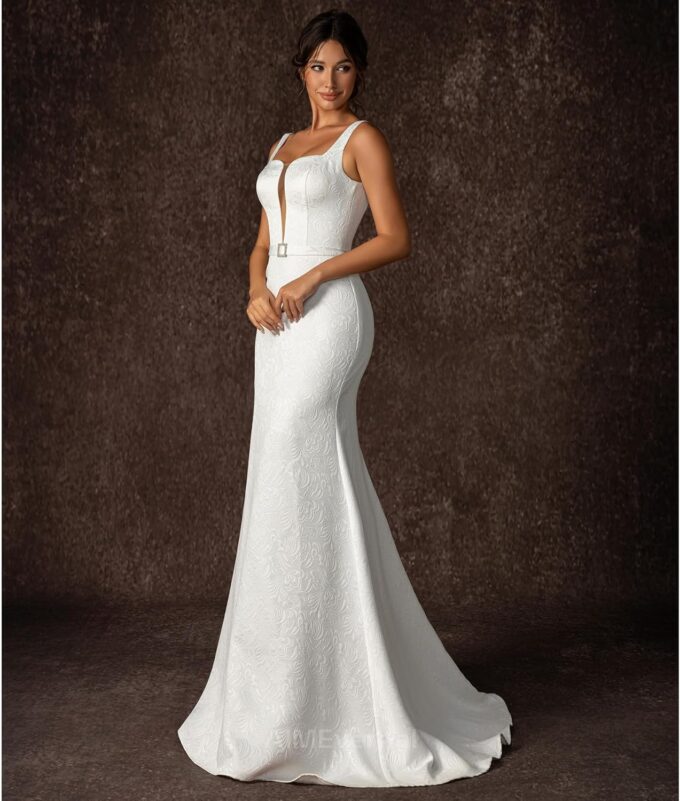 Wedding Dress Elegant Royal Style for Women,Jacquard Dress for Summer Garden Wedding,Lightweight Wedding Bridal Dress – Bild 4