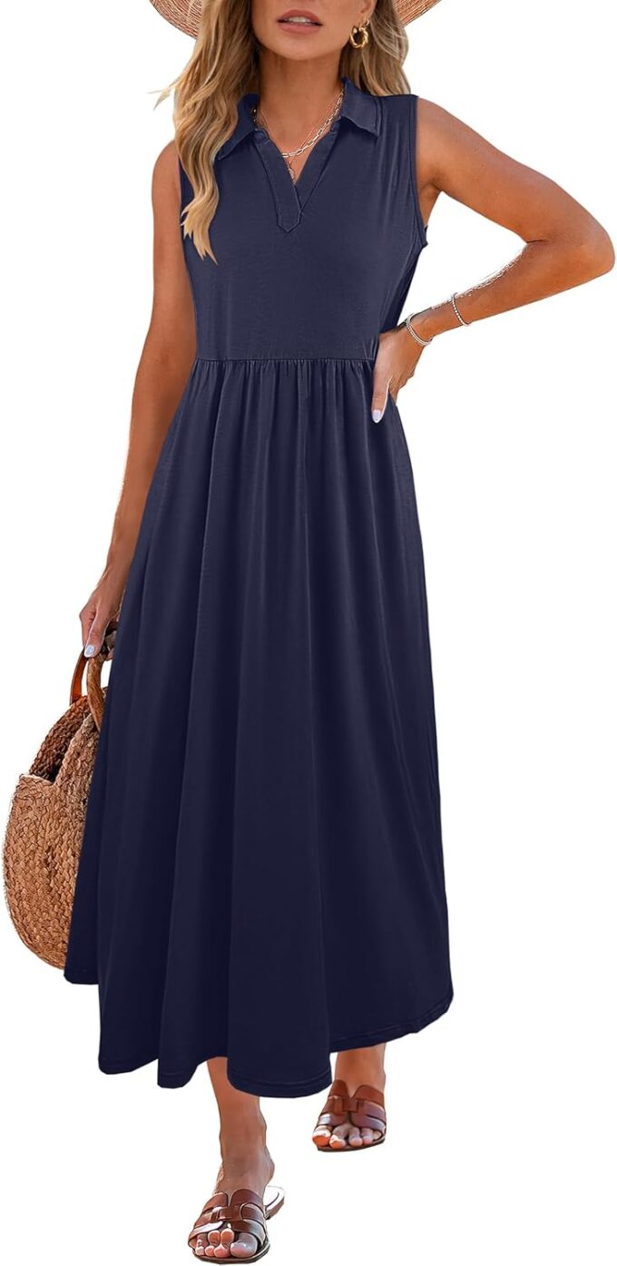 ANRABESS Womens Casual Dress Summer Sleeveless V Neck Sundress Aline Flowy Beach Maxi Dresses Travel 2025 Vacation Outfits