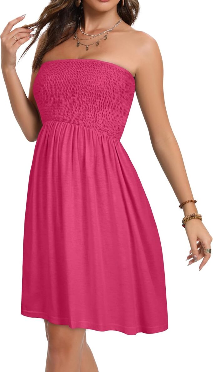 elescat Summer Dresses for Women Strapless Casual Beach Cover Ups Tube Top Sundress – Bild 5
