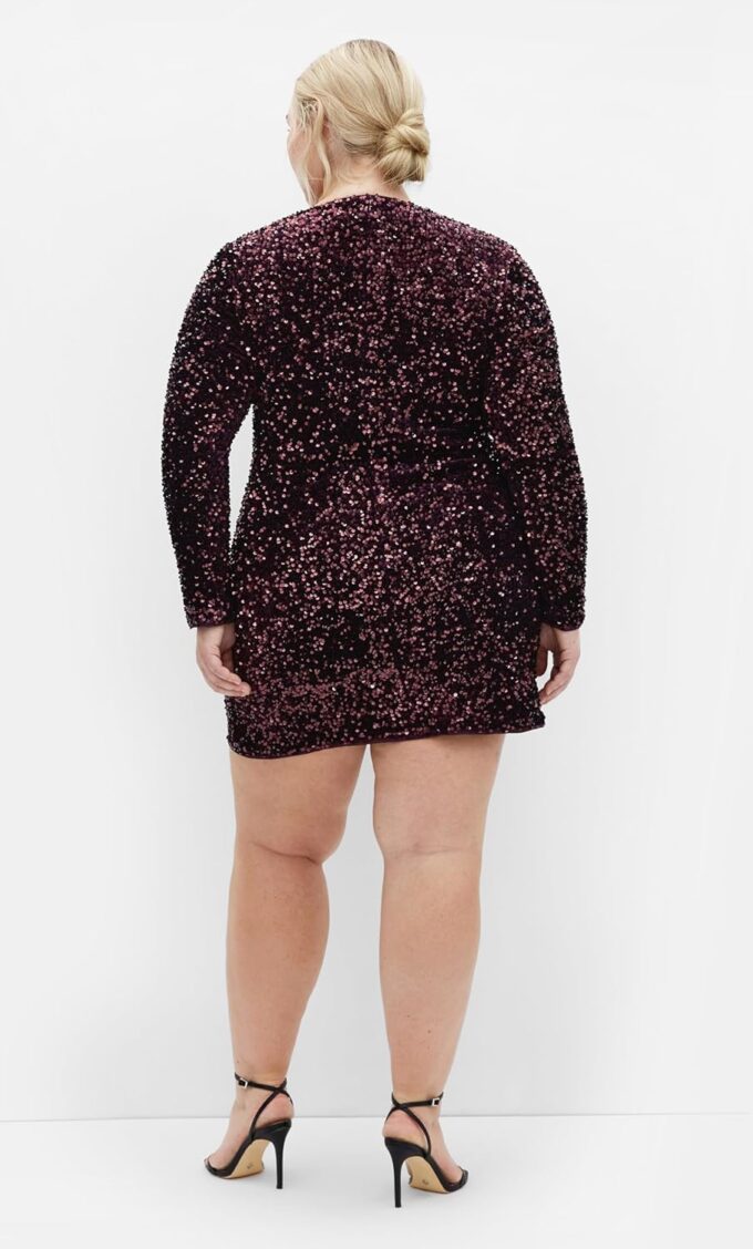 City Chic Plus Size Sequin Eclipse Plum Dress – Bild 2
