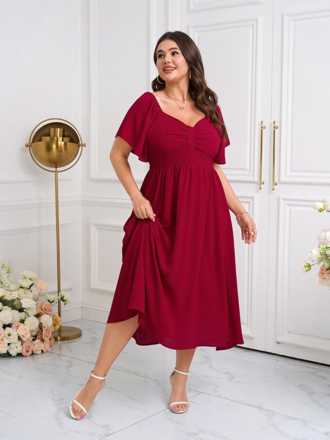 SCOMCHIC Women's Plus Size Maxi Dress Summer Short Sleeve Sweetheart Neckline A Line Wedding Guest Cocktail Dresses – Bild 6