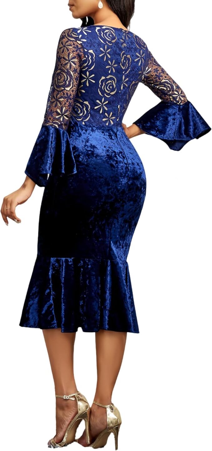Midi Lace Dress for Women Sexy Bodycon Fishtail Dress Elegance Cocktail Party Banquet Church Outfits – Bild 6