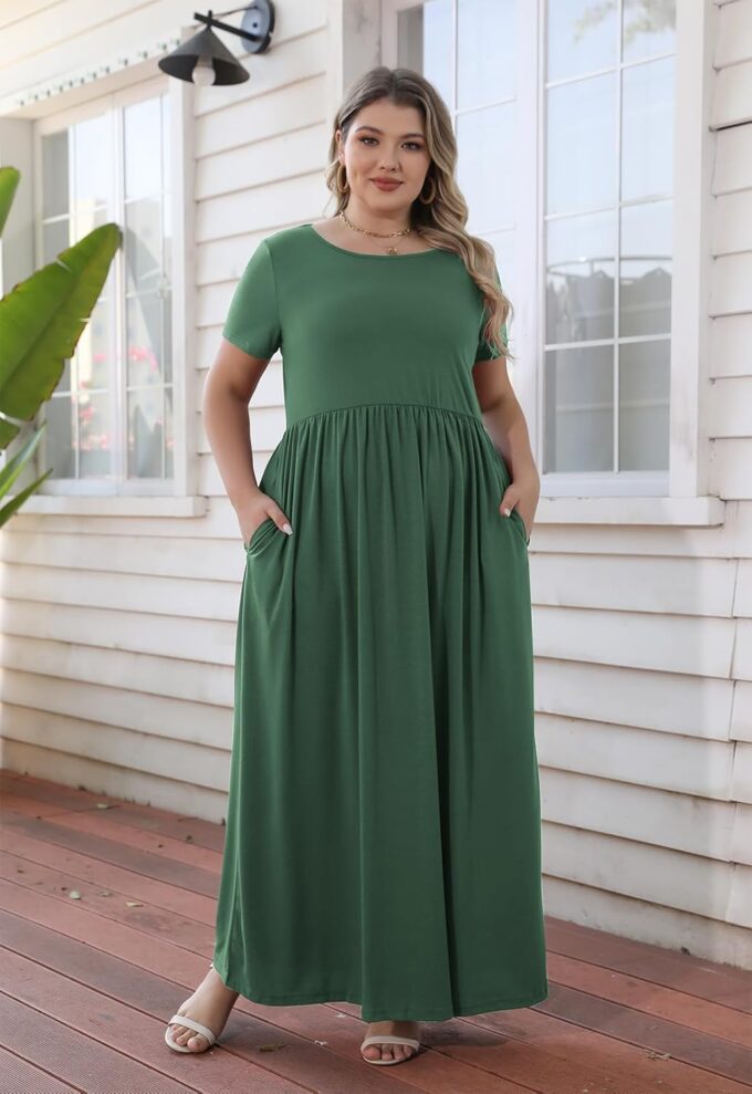 Nemidor Plus Size Maxi Dresses for Curvy Women Summer Casual Loose Short Sleeve Long Beach Dress with Pocket – Bild 3