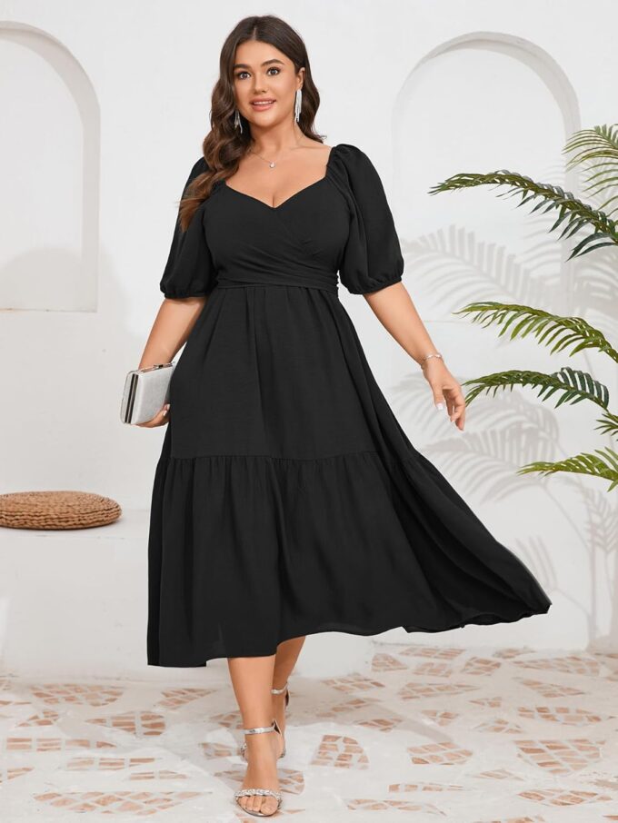 Plus Size Wedding Guest Dress Wrap V Neck Short Sleeve Elastic Waist Flowy A Line Cocktail Formal Maxi Dresses – Bild 2